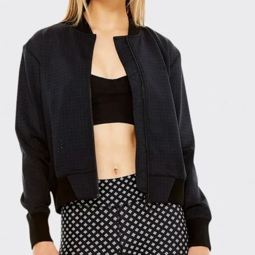 The Upside Bonded Perforated‎ Bomber Jacket in black. NWT. Retail 240
